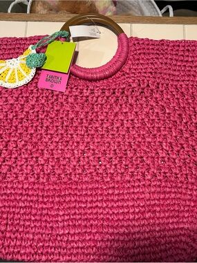 Tabitha Hot Pink Crochet Tote with Wooden Ring Handles